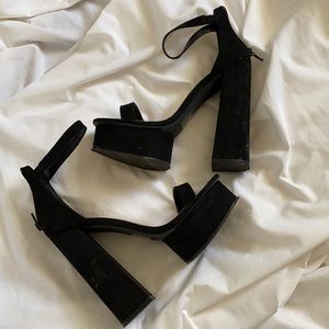 Black suede platform heels